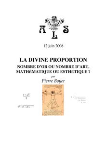 LA DIVINE PROPORTION : NOMBRE D OR OU NOMBRE D ART, MATHÉMATIQUE ...