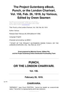 Punch, or the London Charivari, Volume 156, February 26, 1919