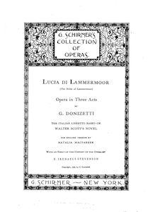 Partition complète, Lucia di Lammermoor, The Bride of Lammermoor par Gaetano Donizetti