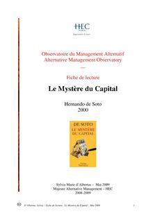 Le Mystère du Capital: pourquoi le capitalisme triomphe en Occident et échoue partout ailleurs - d Hernando de Soto