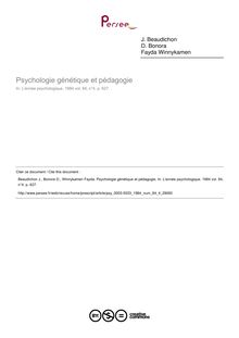 Psychologie génétique et pédagogie - compte-rendu ; n°4 ; vol.84, pg 627-627