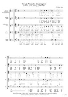 Partition chœur Score, Though Amaryllis danse en Green, Byrd, William