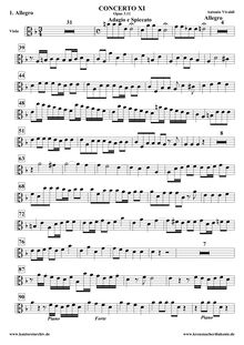 Partition altos ripieno, Concerto pour 2 violons et violoncelle en D minor, RV 565