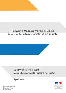 Rapport à M. Touraine - L activité libérale dans les établissements publics de santé (Synthèse)