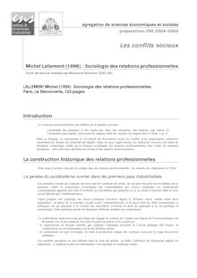 Michel Lallement (1996) : Sociologie des relations professionnelles