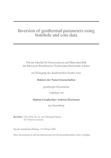 Inversion of geothermal parameters using borehole and core data [Elektronische Ressource] / vorgelegt von Andreas Hartmann