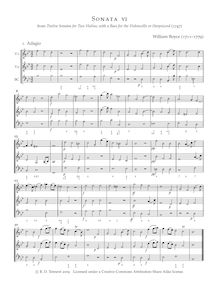 Partition Sonata No.6, 12 sonates pour 2 violons avec a basse pour pour violoncelle ou Harpsicord