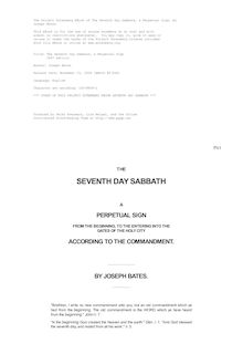 The Seventh Day Sabbath, a Perpetual Sign - 1847 edition