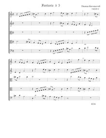 Partition Fantasia VdGS No.4 - partition complète (Tr Tr T T B), fantaisies pour 5 violes de gambe par Thomas Ravenscroft