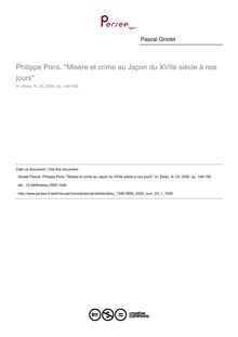 Philippe Pons. Misère et crime au Japon du XVIIe siècle à nos jours - article ; n°1 ; vol.23, pg 149-158