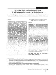 Identificación de polimorfismos del gen de la Kappa caseína bovina: Nariño-Colombia (Identification of polymorphisms of the bovine kappa casein gen. Nariño-Colombia)