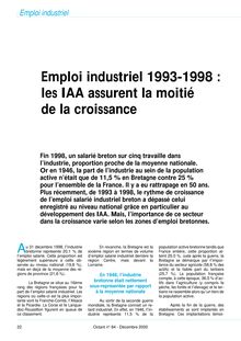 Emploi industriel 1993-1998 : les IAA assurent la moitié de la croissance (Octant n° 84)