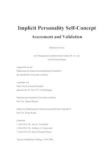 Implicit personality self-concept [Elektronische Ressource] : assessment and validation / vorgelegt von Konrad Schnabel