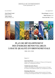 Plan de développement des énergies renouvelables à haute qualité environnementale 2008-2012-2020. Grenelle de l environnement - Rapport du Comité opérationnel. COMOP n° 10.