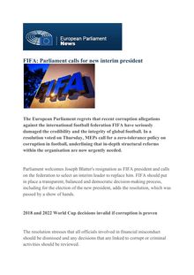 FIFA : Le Parlement demande la tolérance zéro contre la corruption