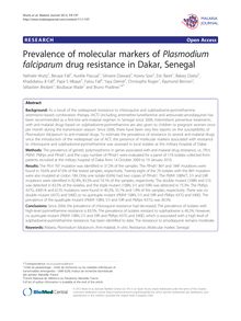 Prevalence of molecular markers of Plasmodium falciparum drug resistance in Dakar, Senegal