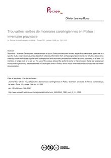 Trouvailles isolées de monnaies carolingiennes en Poitou : inventaire provisoire - article ; n°151 ; vol.6, pg 241-283