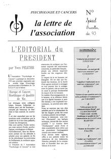 N° spécial Lettre Association Psychologie et Cancers Déc. 1993