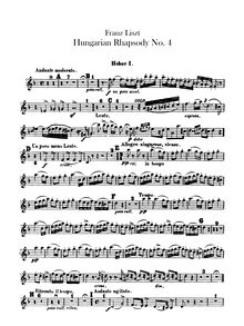 Partition hautbois 1, 2, Hungarian Rhapsody No.12, C♯ minor, Liszt, Franz