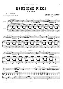 Partition flûte et partition de piano, Piece No.2, Op.28, Pessard, Émile