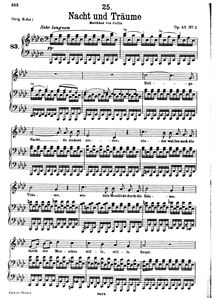 Partition complète, transposition pour low voix, Nacht und Träume, D.827 (Op.43 No.2) par Franz Schubert