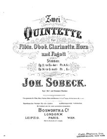 Partition flûte, vent quintette, Op.11, Sobeck, Johann