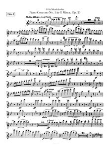 Partition flûte 1, 2, Piano Concerto No 1 en G Minor, G Minor, Mendelssohn, Felix