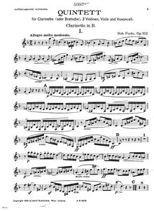 Partition clarinette (en option), clarinette quintette, Op.102, Quintet for Clarinet and Strings in E♭ Major, Op.102