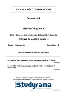 Sujet BAC ST2S 2014 Histoire - Géographie