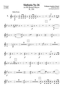 Partition cornes 1, 2 (en E♭), Symphony No.26, Overture, E♭ major