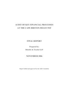 Audit of Key Financial Processes at the Cape Breton Field Unit