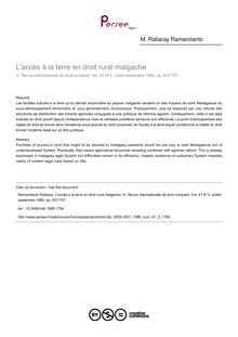 L accès à la terre en droit rural malgache - article ; n°3 ; vol.41, pg 637-707