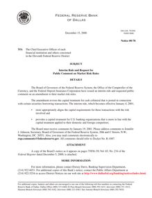 Interim Rule and Request for Public Comment on Market Risk Rules -  District Notice 00-78 - Dallas Fed