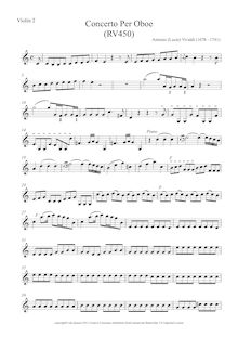 Partition violons II, hautbois Concerto en C major, RV 450, C, Vivaldi, Antonio