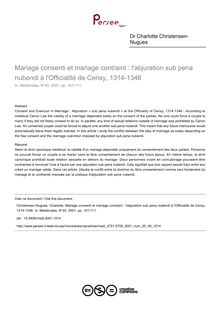 Mariage consenti et mariage contraint : l abjuration sub pena nubendi à l Officialité de Cerisy, 1314-1346 - article ; n°40 ; vol.20, pg 101-111