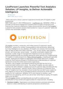 LivePerson Launches Powerful Text Analytics Solution, LP Insights, to Deliver Actionable Intelligence