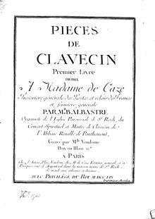 Partition complète, pièces de Clavecin, Premier Livre, Balbastre, Claude-Bénigne par Claude-Bénigne Balbastre