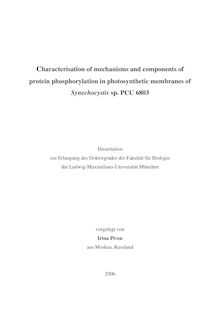 Characterisation of mechanisms and components of protein phosphorylation in photosynthetic membranes of Synechocystis sp. PCC 6803 [Elektronische Ressource] / vorgelegt von Irina Piven