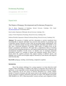 The origins of pedagogy: Developmental and evolutionary perspectives