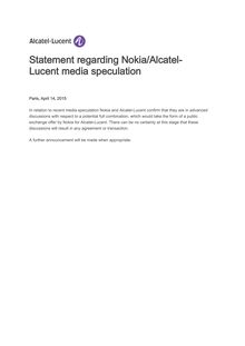 Fusion Alcatel-Nokia : communiqué du groupe Alcatel-Lucent