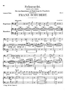 Partition complète, Sehnsucht, D.52, Longing, Schubert, Franz