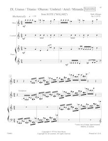 Partition I, Uranus (September),  pour hautbois, Piano, et Percussion