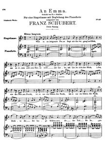 Partition 2nd version, An Emma, D.113, To Emma, F major, Schubert, Franz