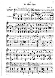 Partition complète, transposition pour low voix (D major), Der Alpenjäger, D.524 (Op.13 No.3)