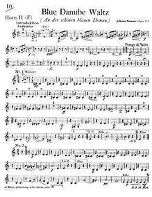 Partition cor 2 (F), pour Blue Danube, Op. 314, On the Beautiful Blue Danube - WalzesAn der schönen blauen Donau