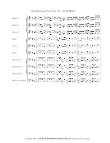 Partition complète, Brandenburg Concerto No.3, G major, Bach par Johann Sebastian Bach