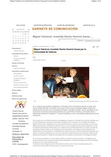 Acto de investidura de Miguel Valcárcel como Doctor Honoris Causa por la Universidad de Valencia: nota de prensa