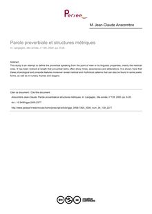 Parole proverbiale et structures métriques - article ; n°139 ; vol.34, pg 6-26