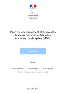 Bilan du fonctionnement et du rôle des Maisons départementales des personnes handicapées (MDPH)