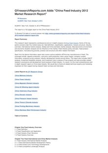 QYresearchReports.com Adds "China Feed Industry 2012 Market Research Report"